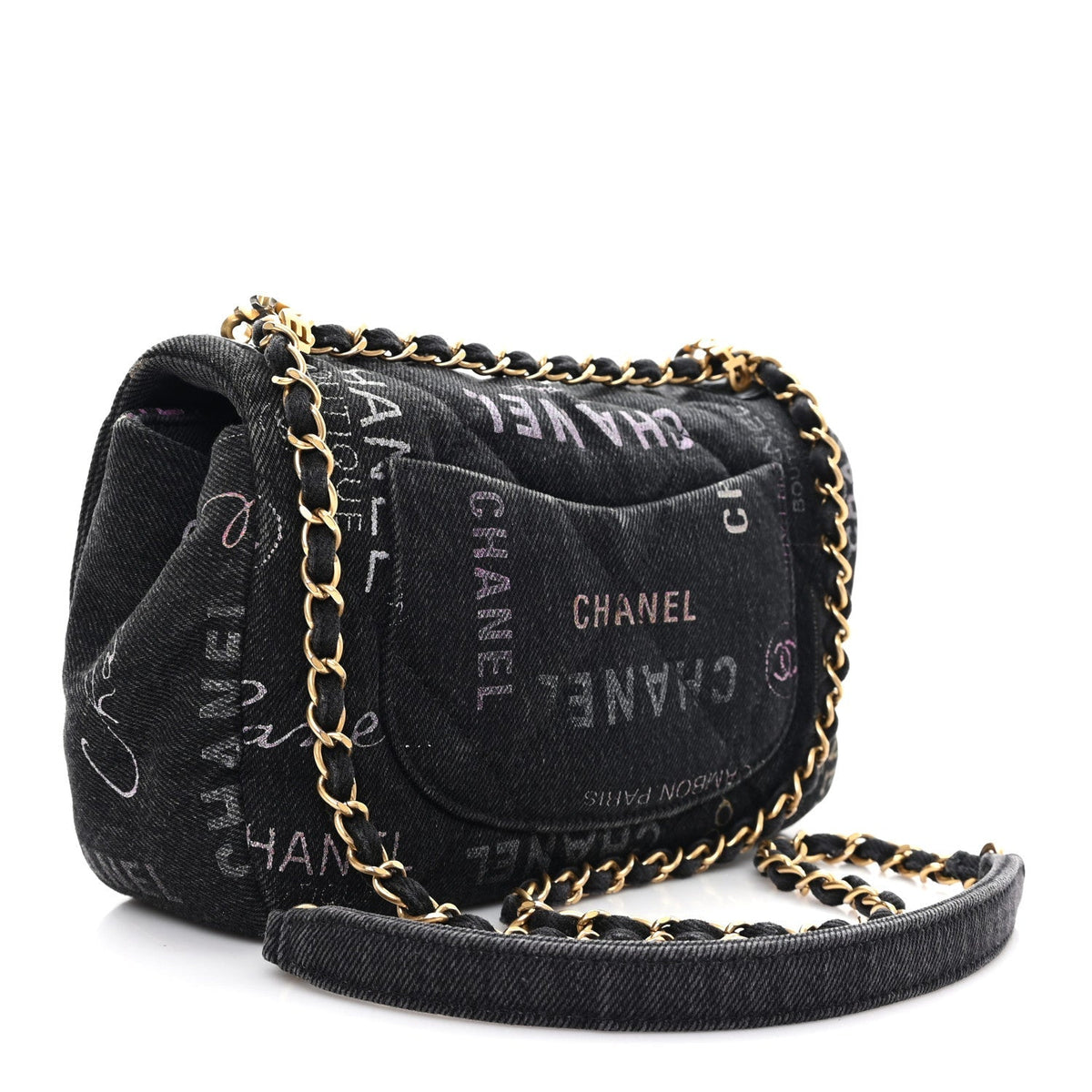 Denim Quilted Denim Mood Mini Rectangular Flap Black Multicolor