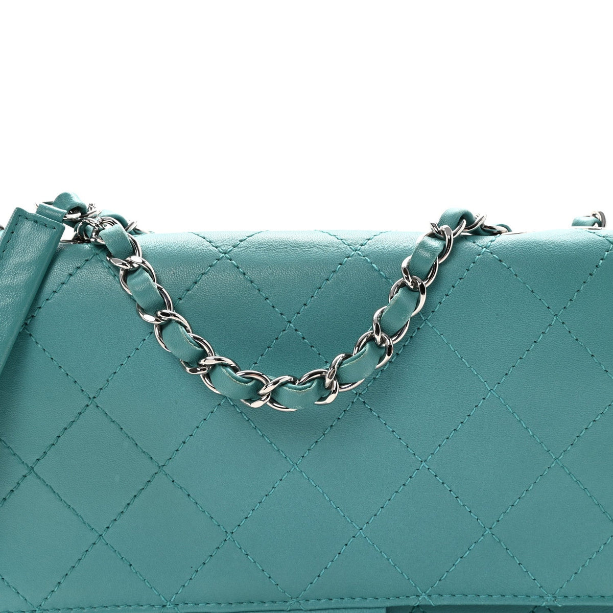 Calfskin Stitched Double Flap Bag Turquoise
