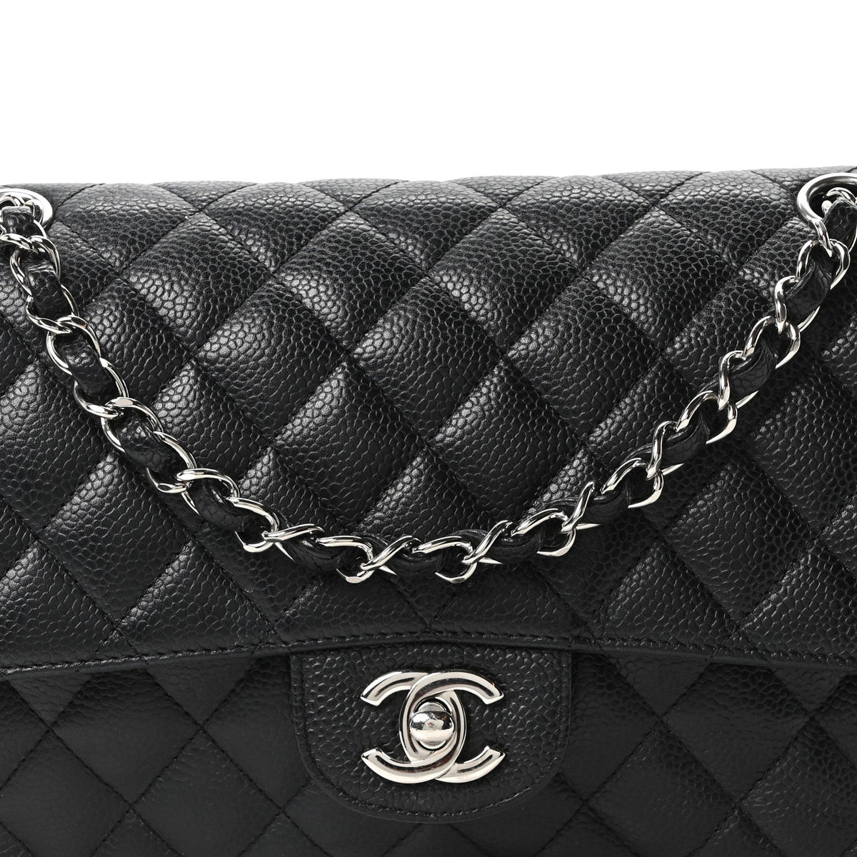 Caviar Quilted Medium Double Flap Black