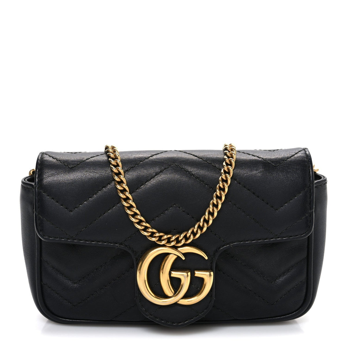 Calfskin Matelasse Super Mini GG Marmont Shoulder Bag Black