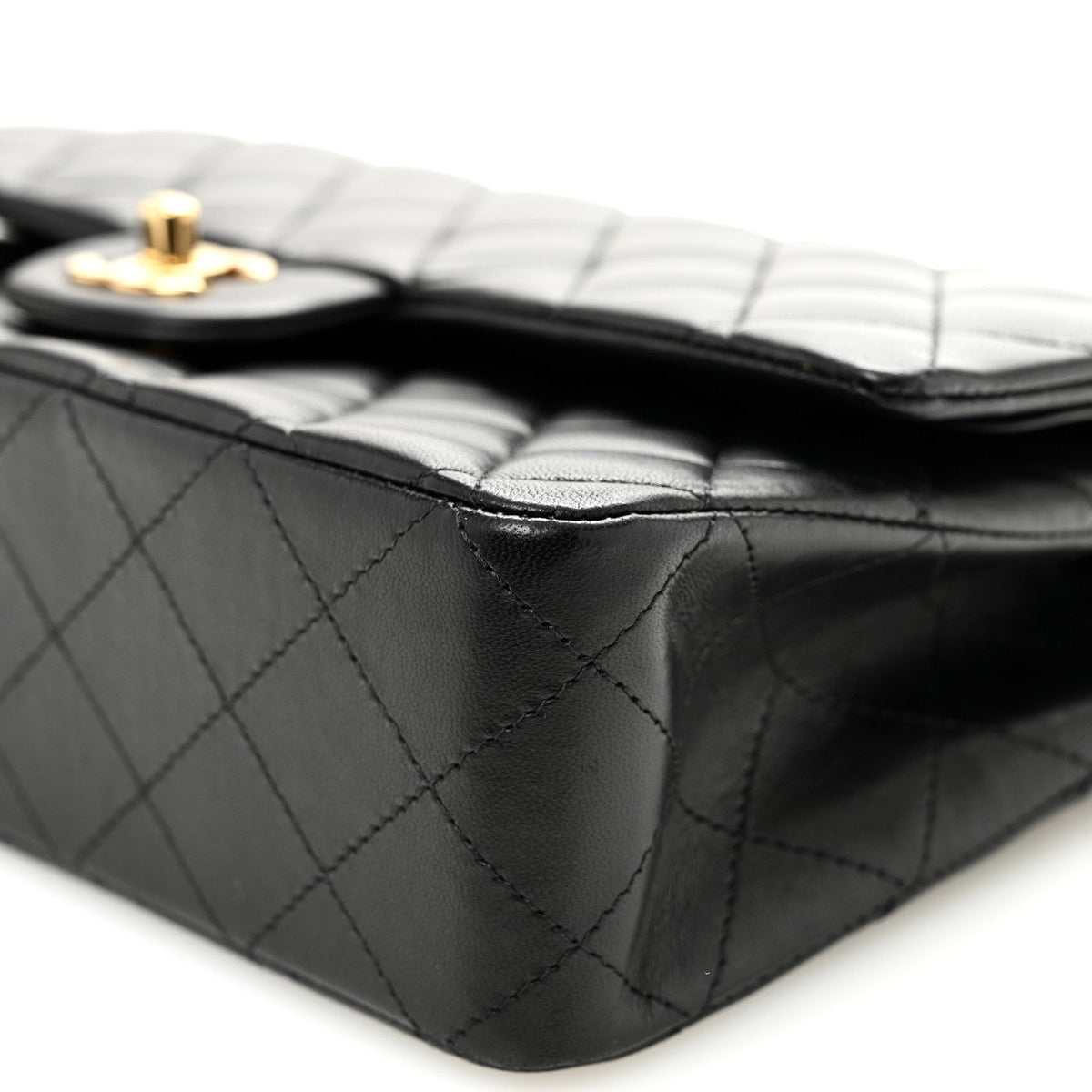 Lambskin Quilted Medium Double Flap Black