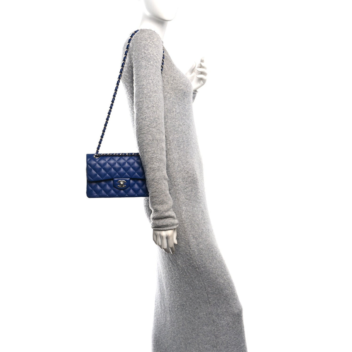 Caviar Quilted Small Double Flap Blue