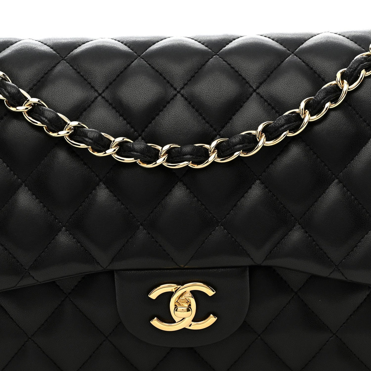 Lambskin Quilted Jumbo Double Flap Black