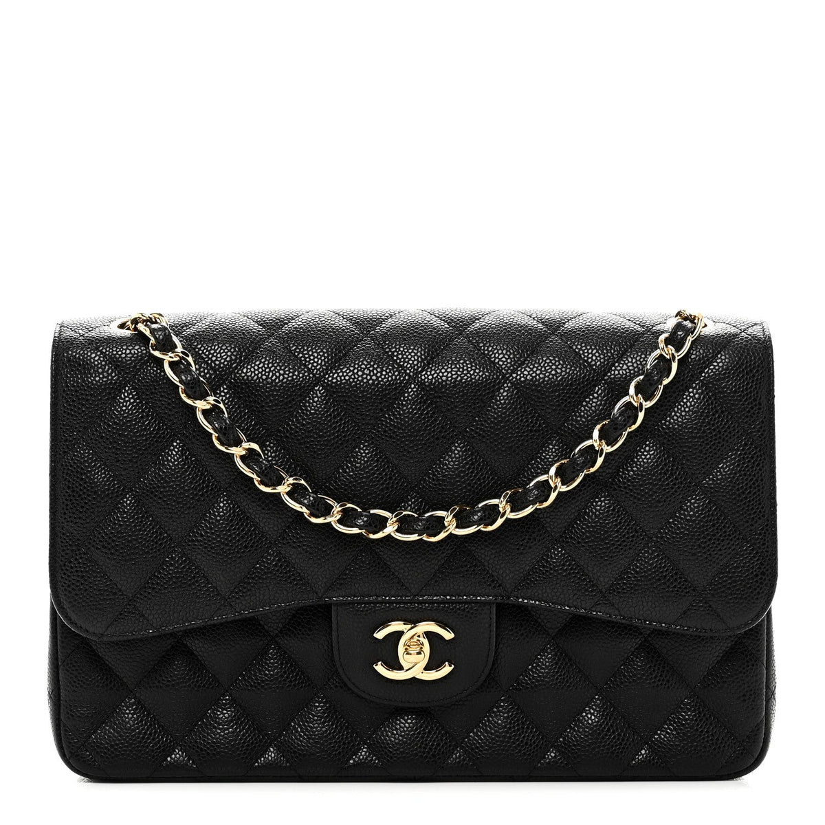 Caviar Quilted Jumbo Double Flap Black