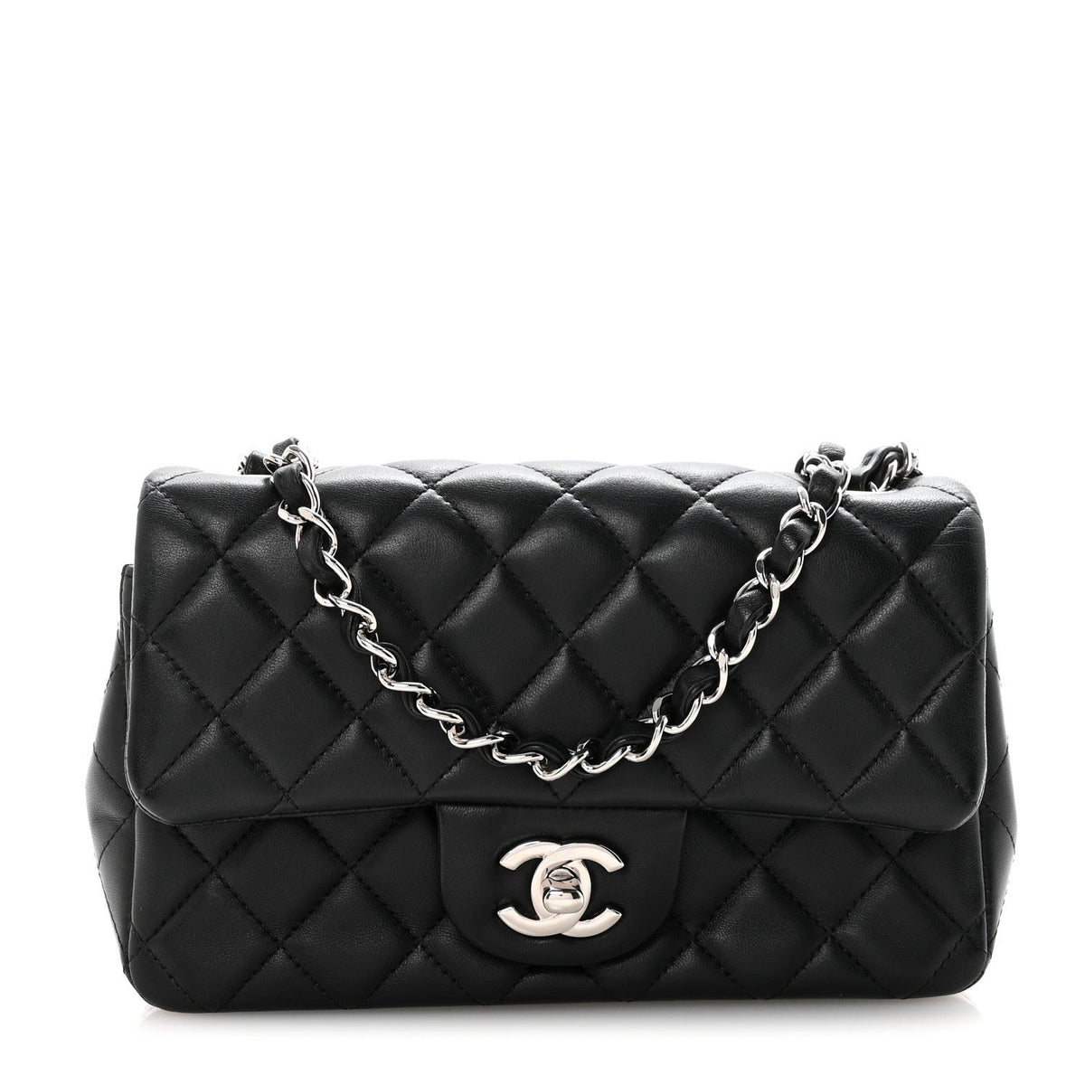 Lambskin Quilted Mini Rectangular Flap Black