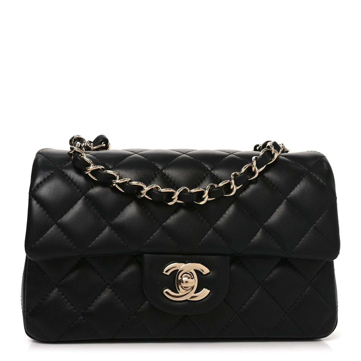 Lambskin Quilted Mini Rectangular Flap Black