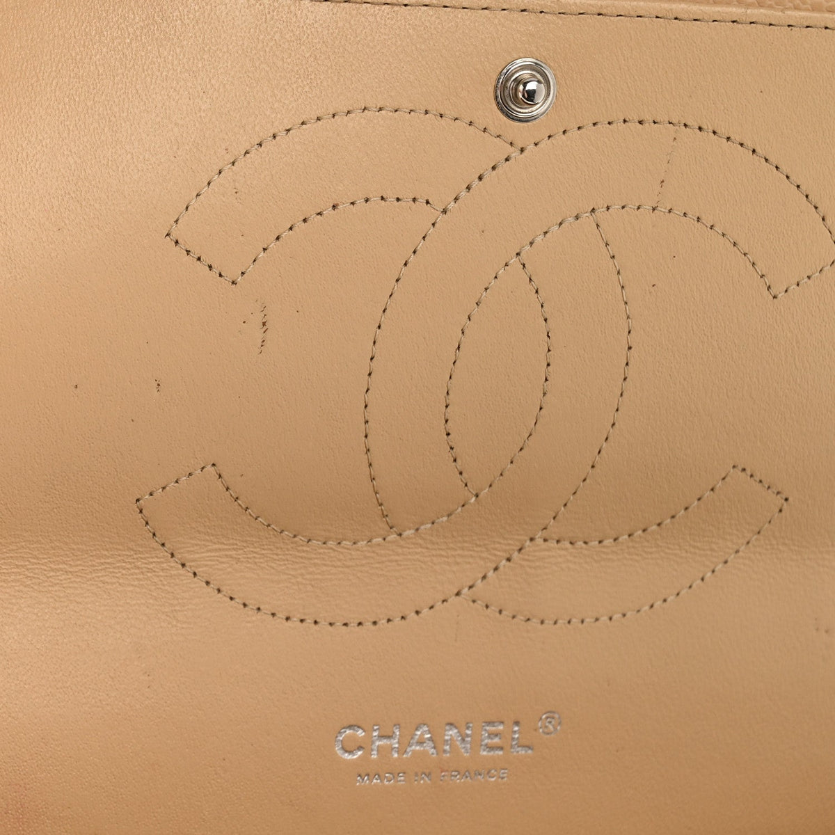Caviar Quilted Jumbo Double Flap Beige Clair