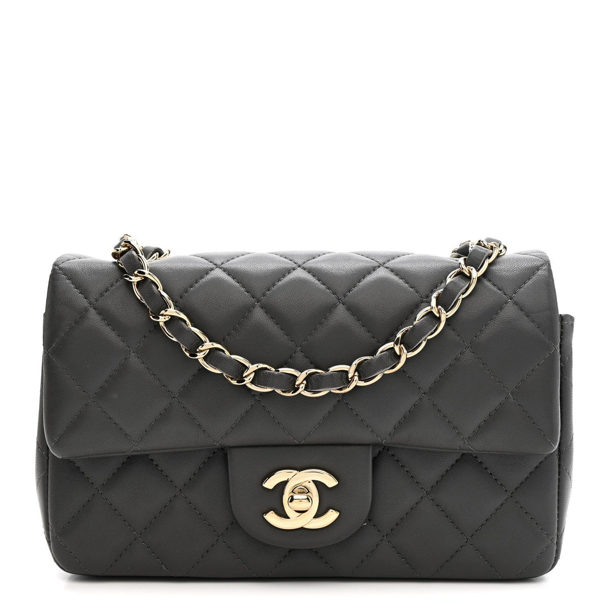 Lambskin Quilted Mini Rectangular Flap Dark Grey