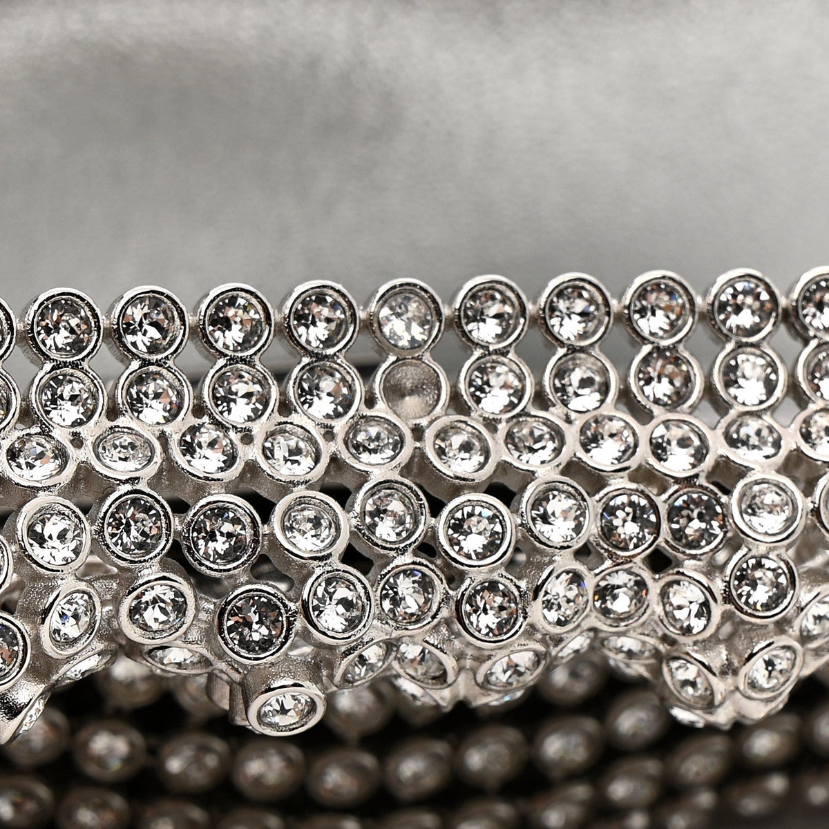 Crystal Embellished Metallic Lambskin Mini Chanel 22 Silver