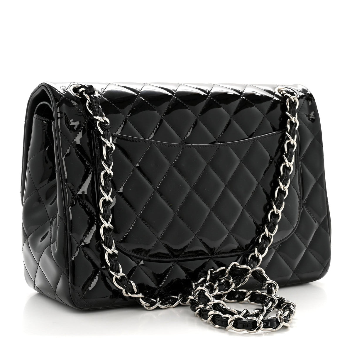 Patent Quilted Jumbo Double Flap Black