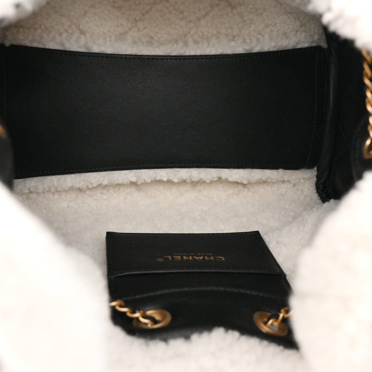 Crumpled Sheepskin Shearling Quilted Small Chanel 25 Handbag Black White
