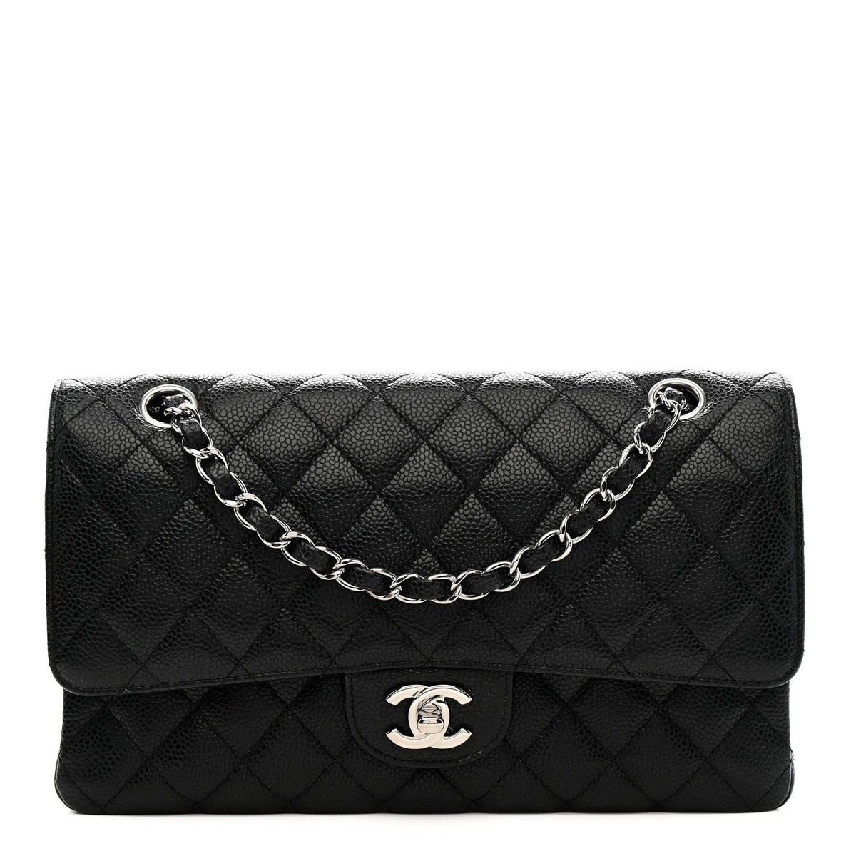 Caviar Quilted Medium Double Flap Black