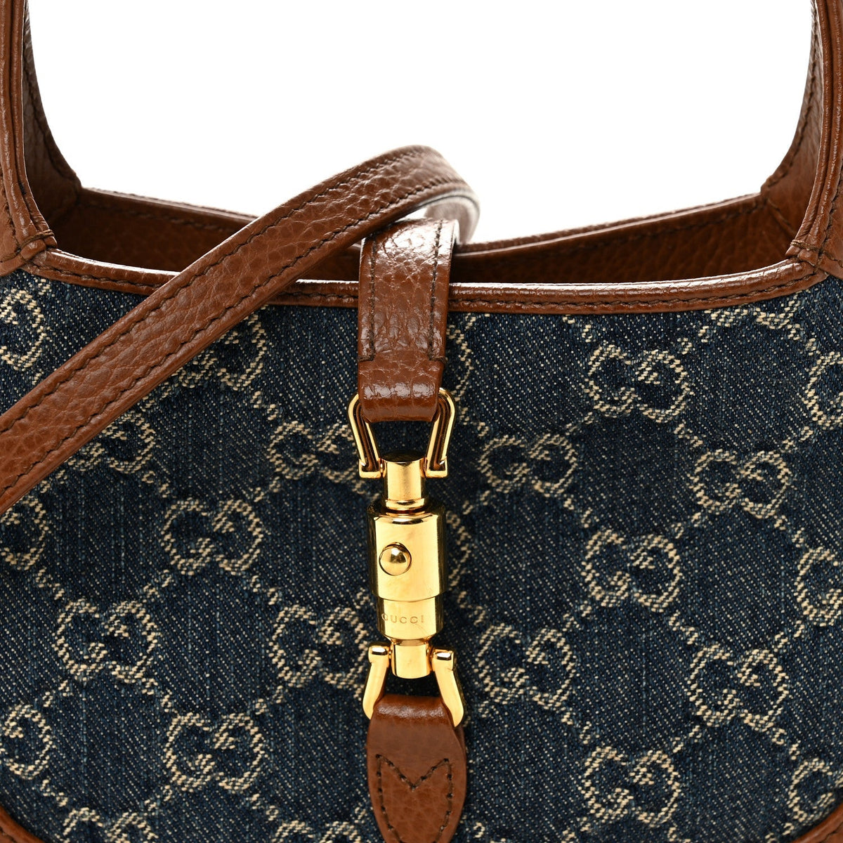 New Denim GG Monogram Calfskin Mini Jackie 1961 Hobo Blue Tea Cuir