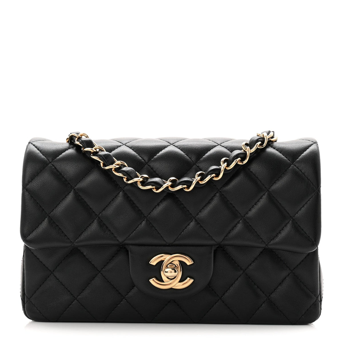 Lambskin Quilted Mini Rectangular Flap Black