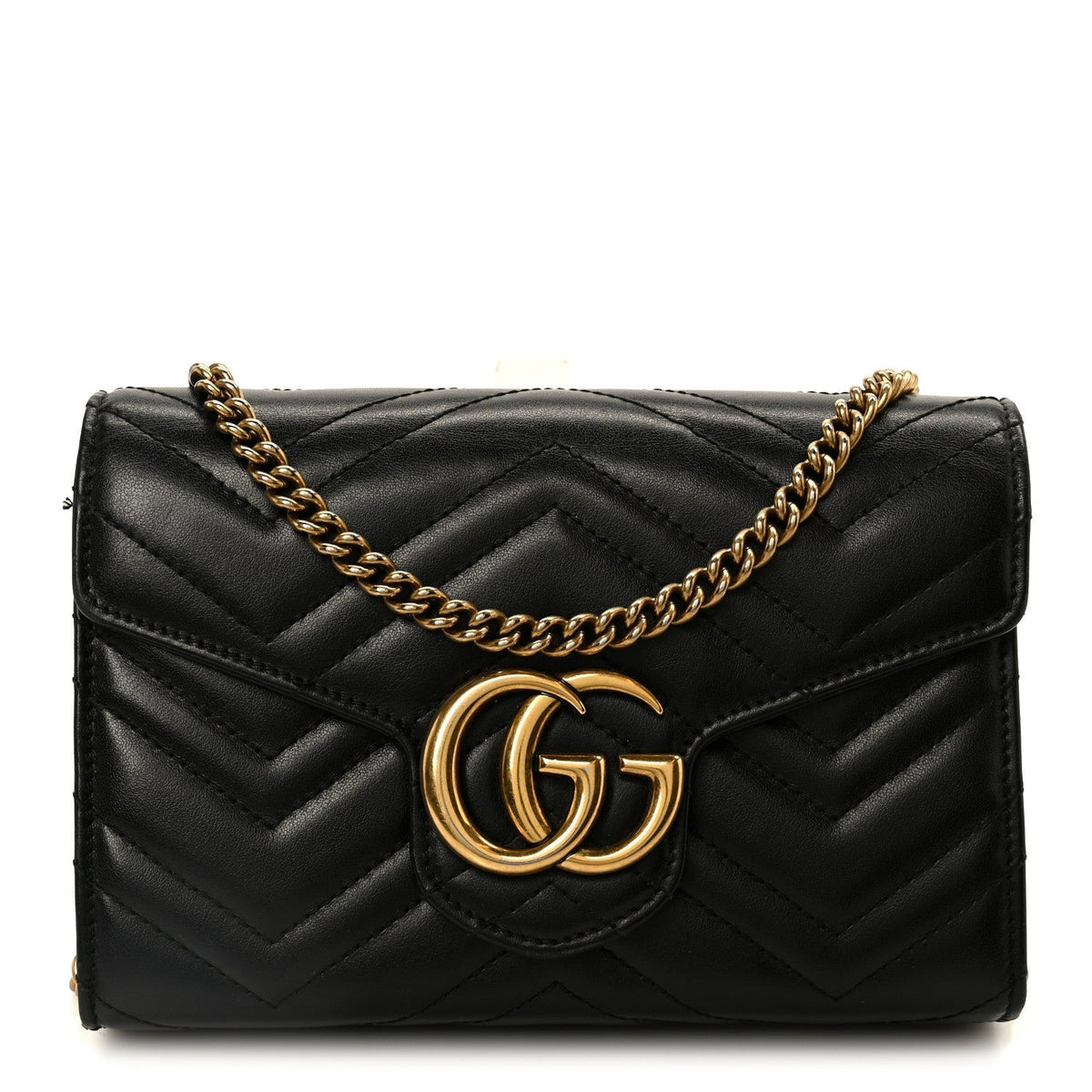 Calfskin Matelasse GG Marmont Chain Wallet Black