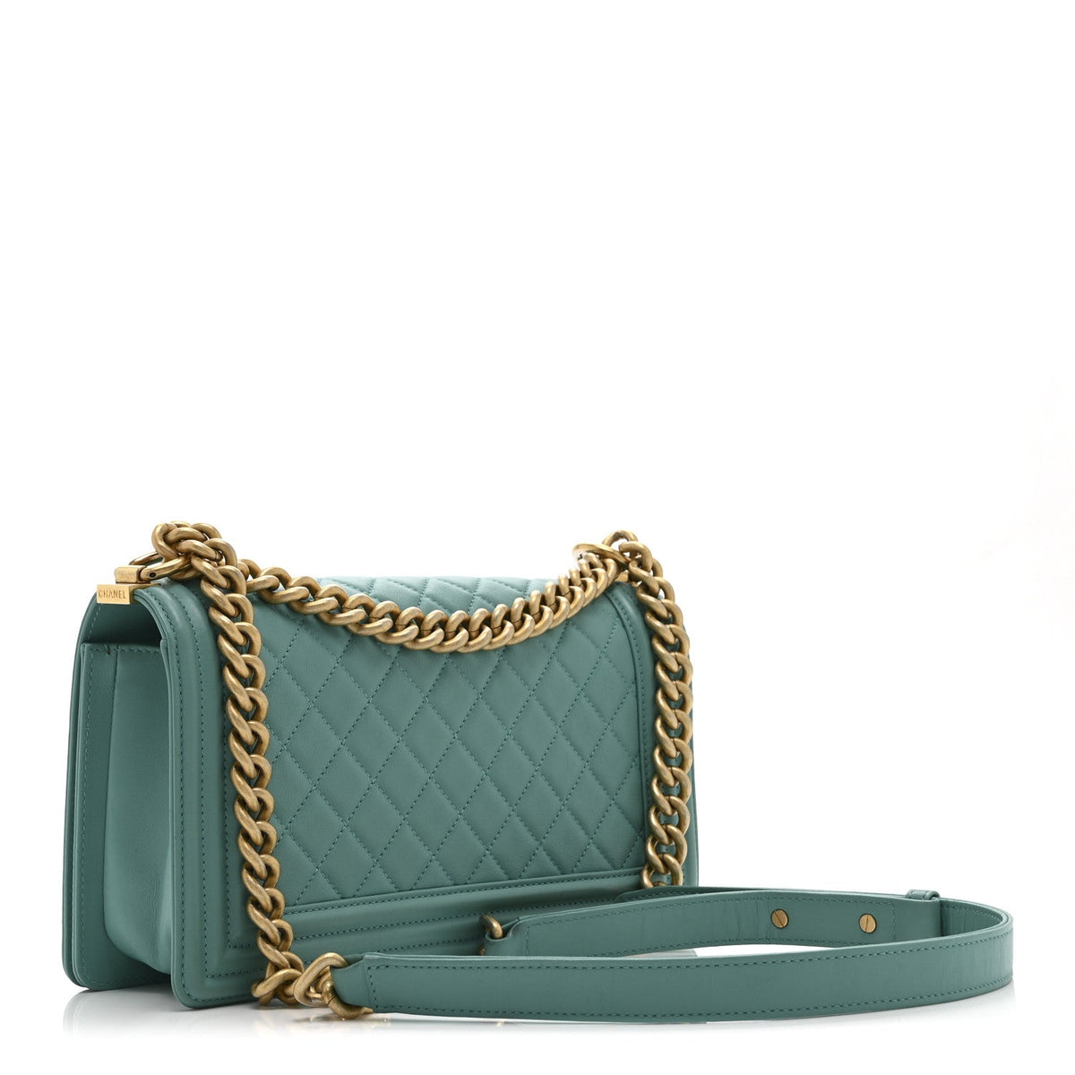 Lambskin Quilted Medium Boy Flap Green
