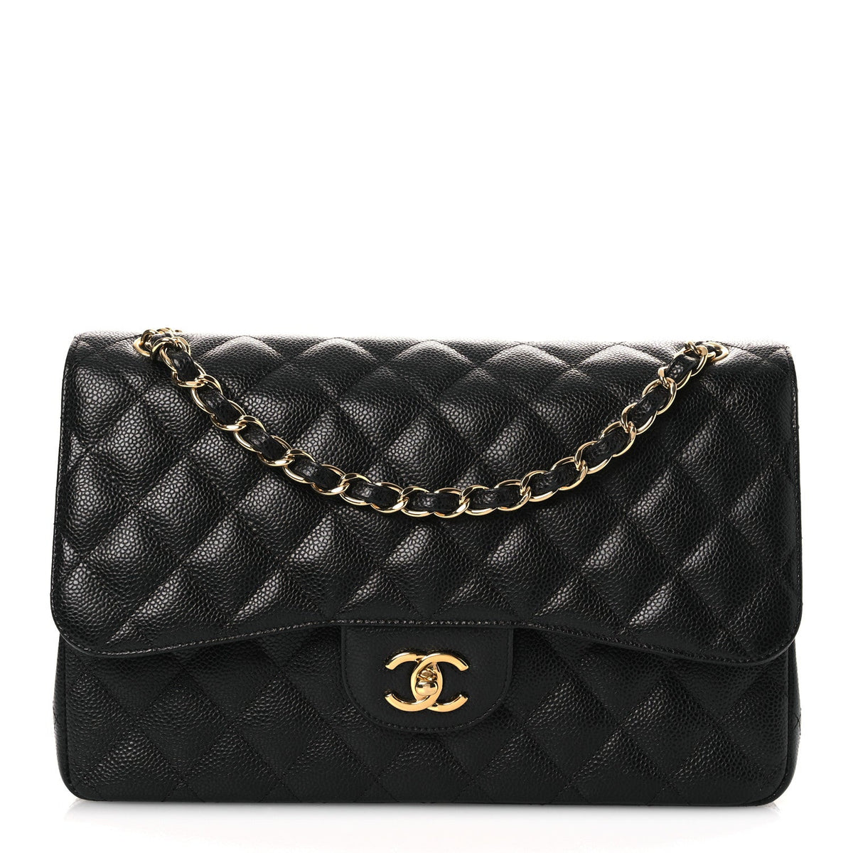 Caviar Quilted Jumbo Double Flap Black