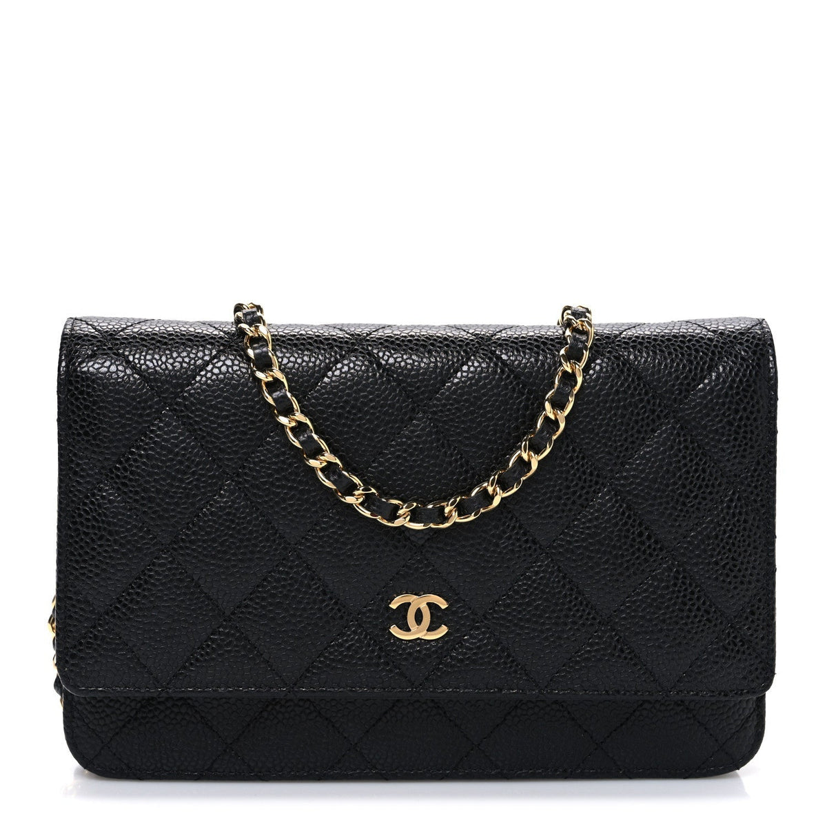 Caviar Quilted Wallet on Chain WOC Black