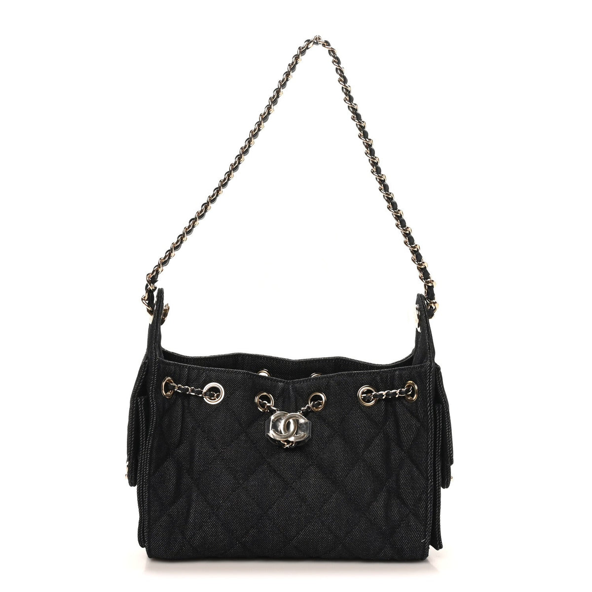 Denim Quilted Mini Chanel 25 Handbag Dark Blue