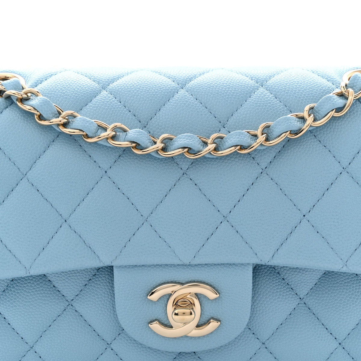 Caviar Quilted Small Double Flap Light Blue