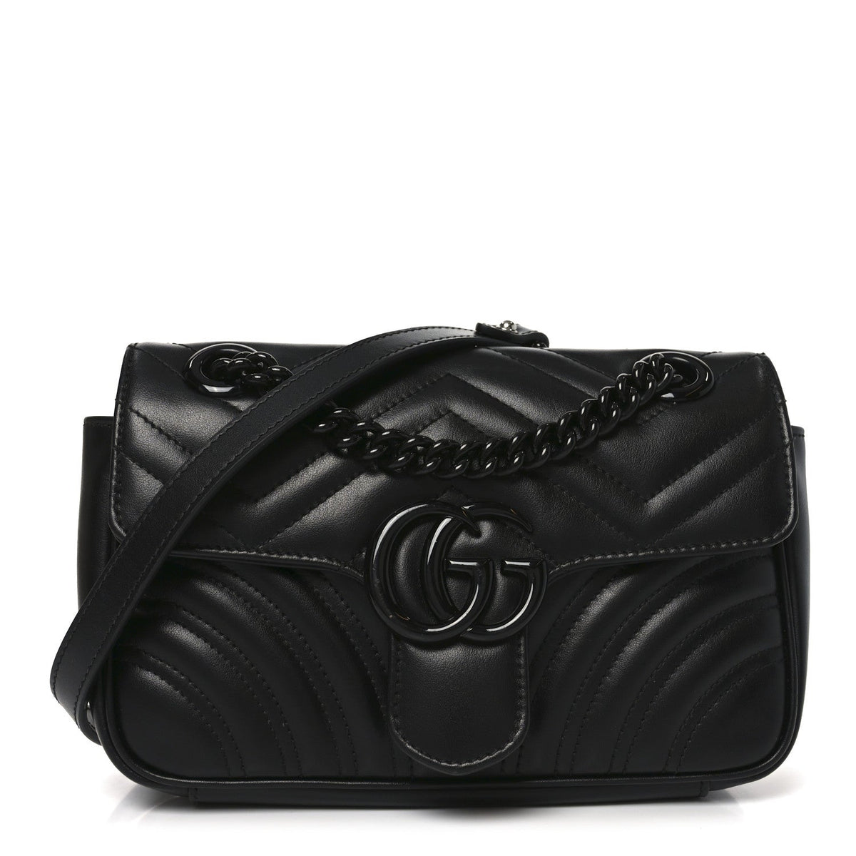 Calfskin Matelasse Monochrome Mini GG Marmont Shoulder Bag Black