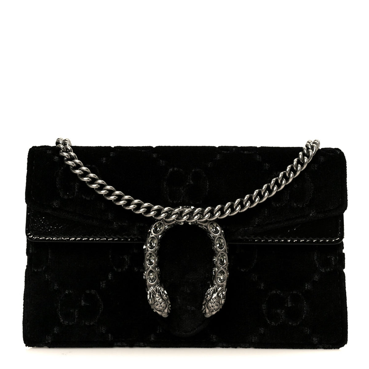 Velvet Skipper Crystal GG Monogram Super Mini Dionysus Shoulder Bag Black