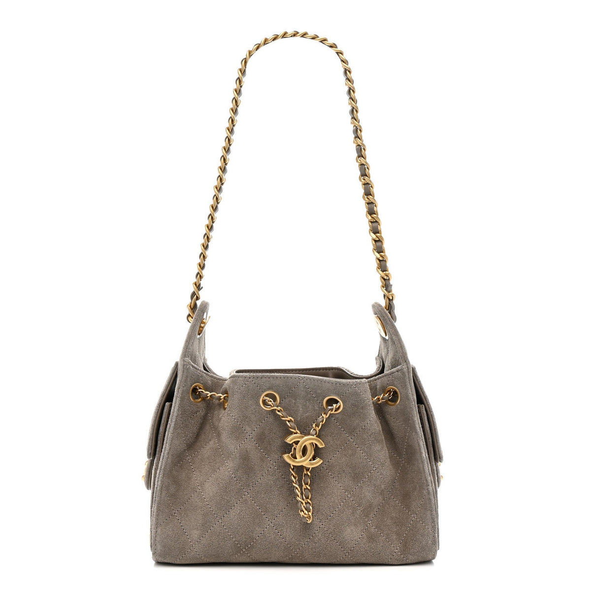Suede Quilted Mini Chanel 25 Handbag Dark Grey