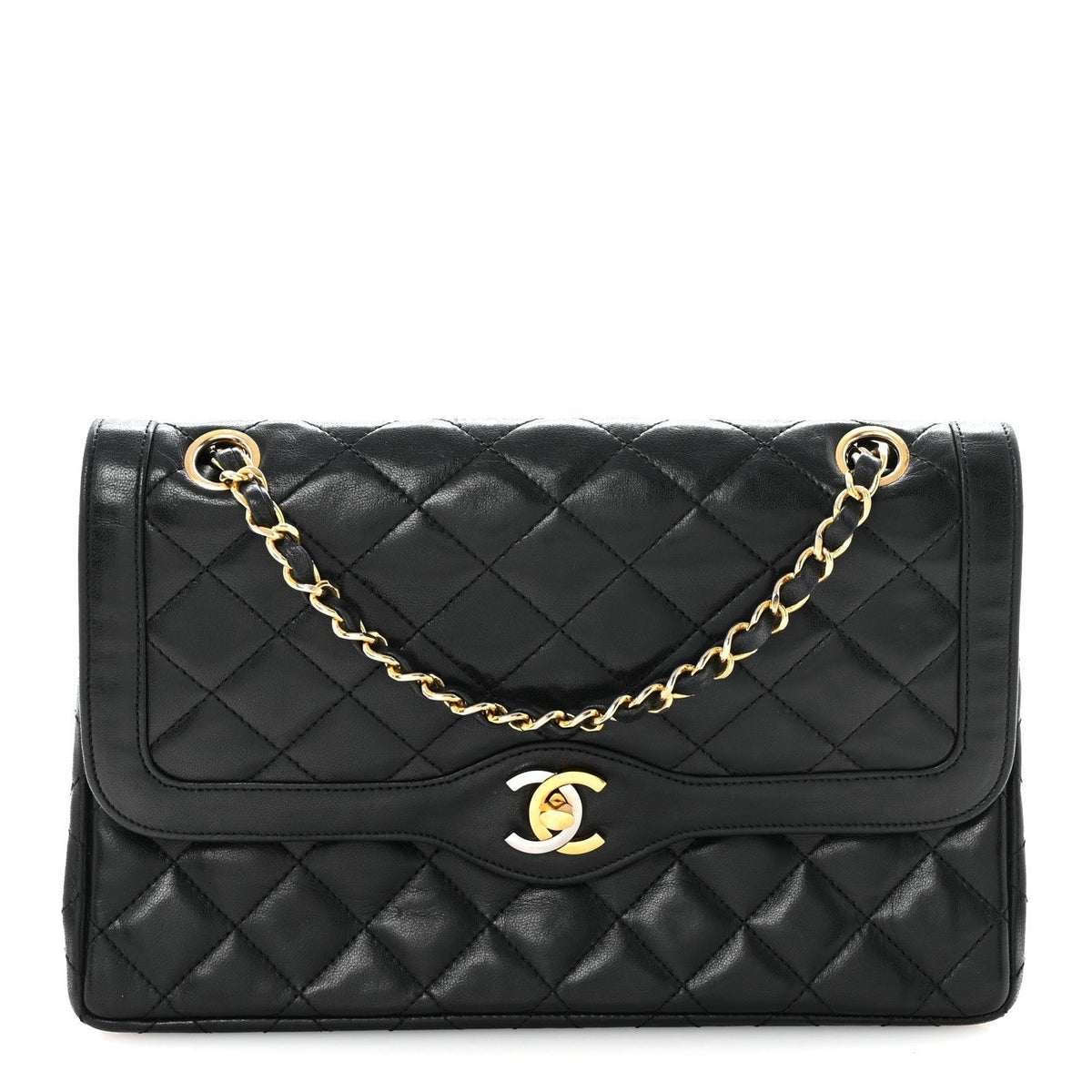 Lambskin Quilted Medium Double Flap Bag Black