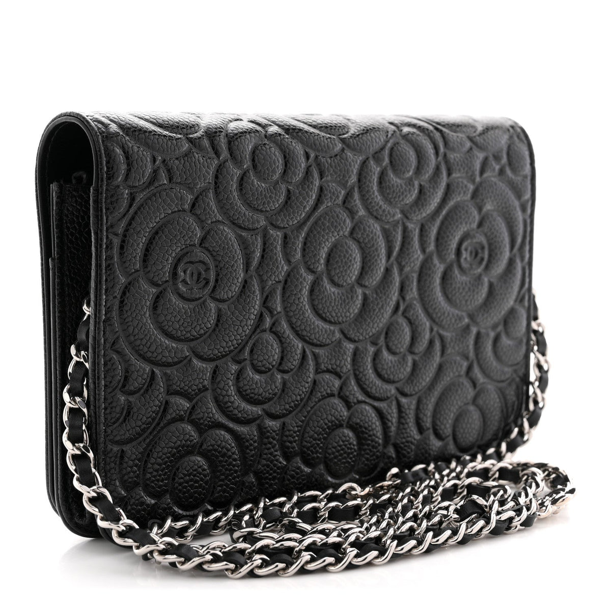 Caviar Camellia Embossed Wallet On Chain WOC Black