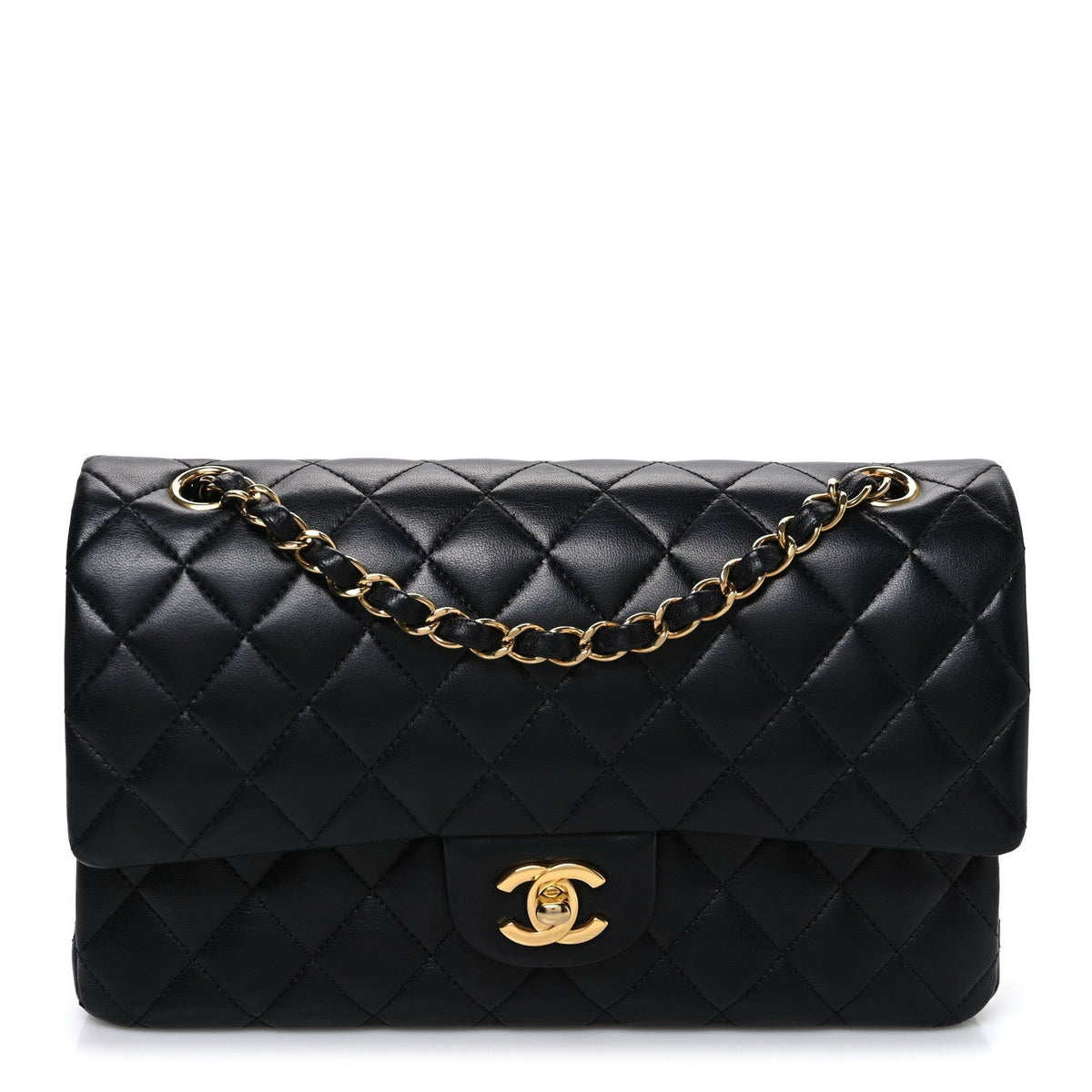 Lambskin Quilted Medium Double Flap Black