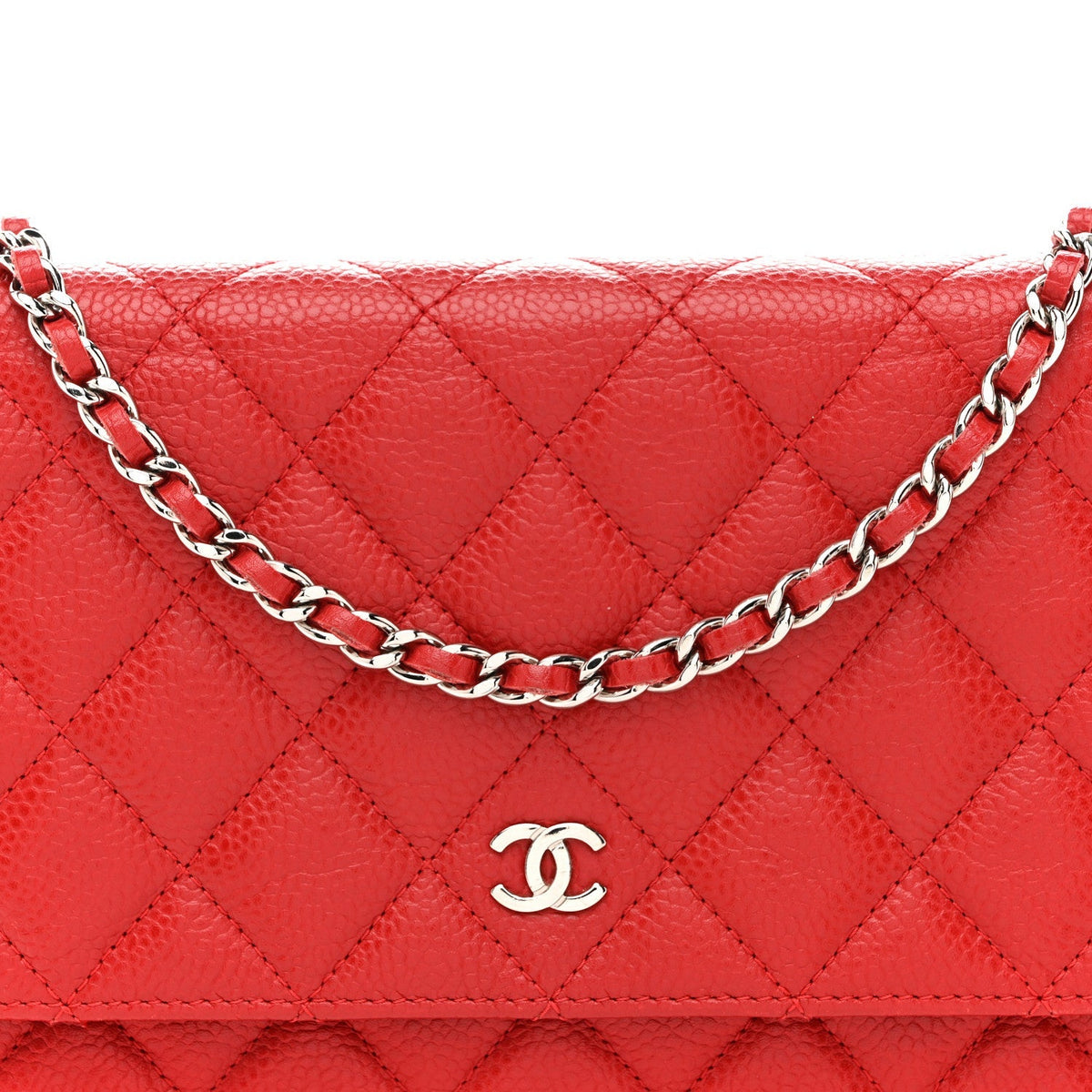 Caviar Quilted Wallet on Chain WOC Red