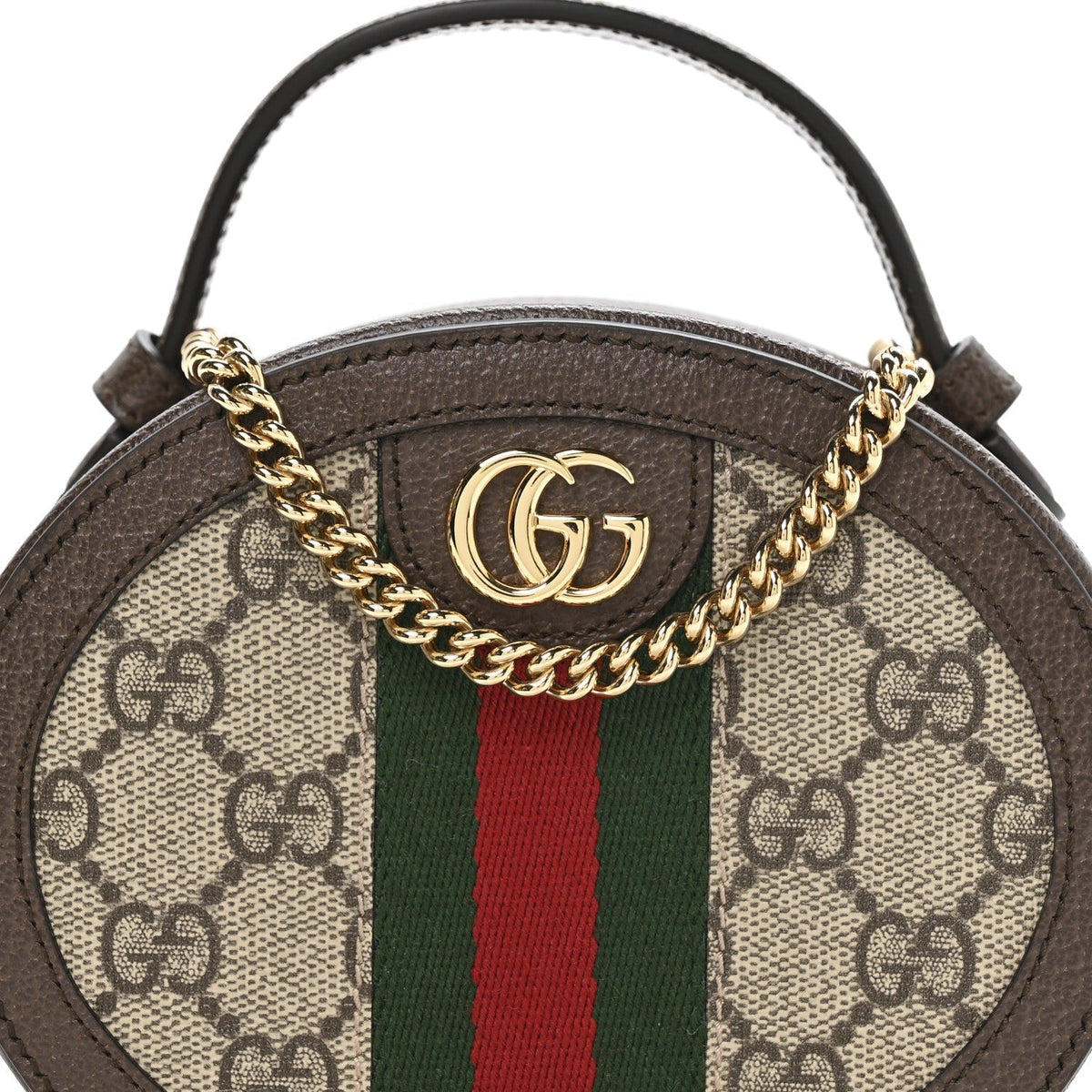 GG Supreme Monogram Top Handle Web Mini Ophidia Round Shoulder Bag Brown