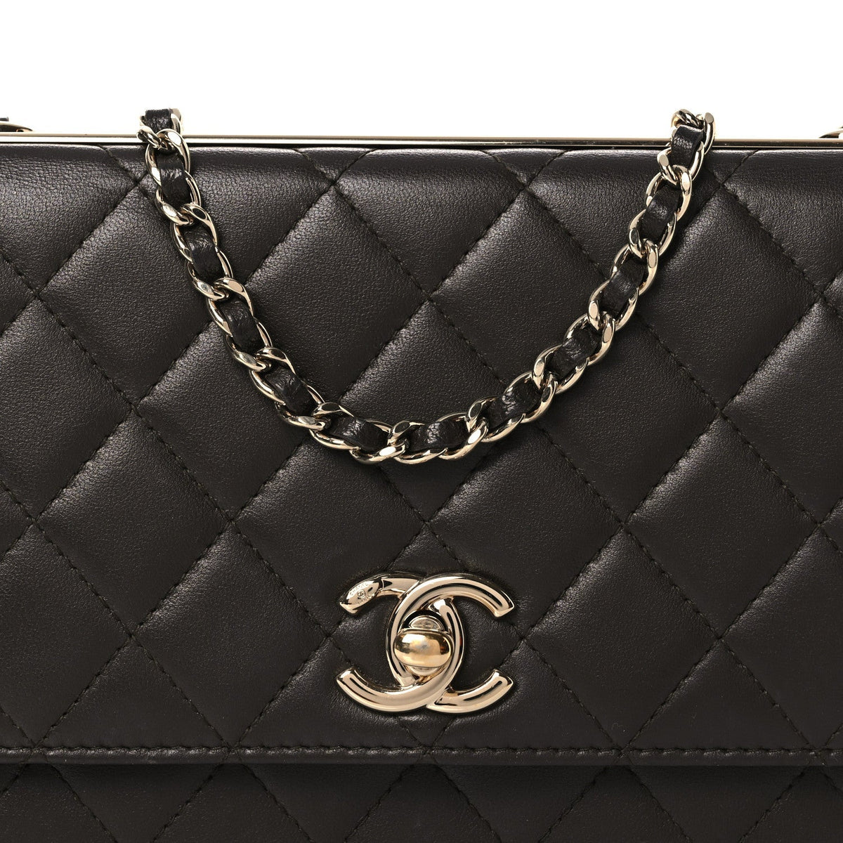 Lambskin Quilted Trendy CC Wallet On Chain WOC Dark Brown